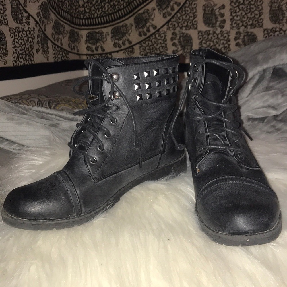 Black studded lace up booties